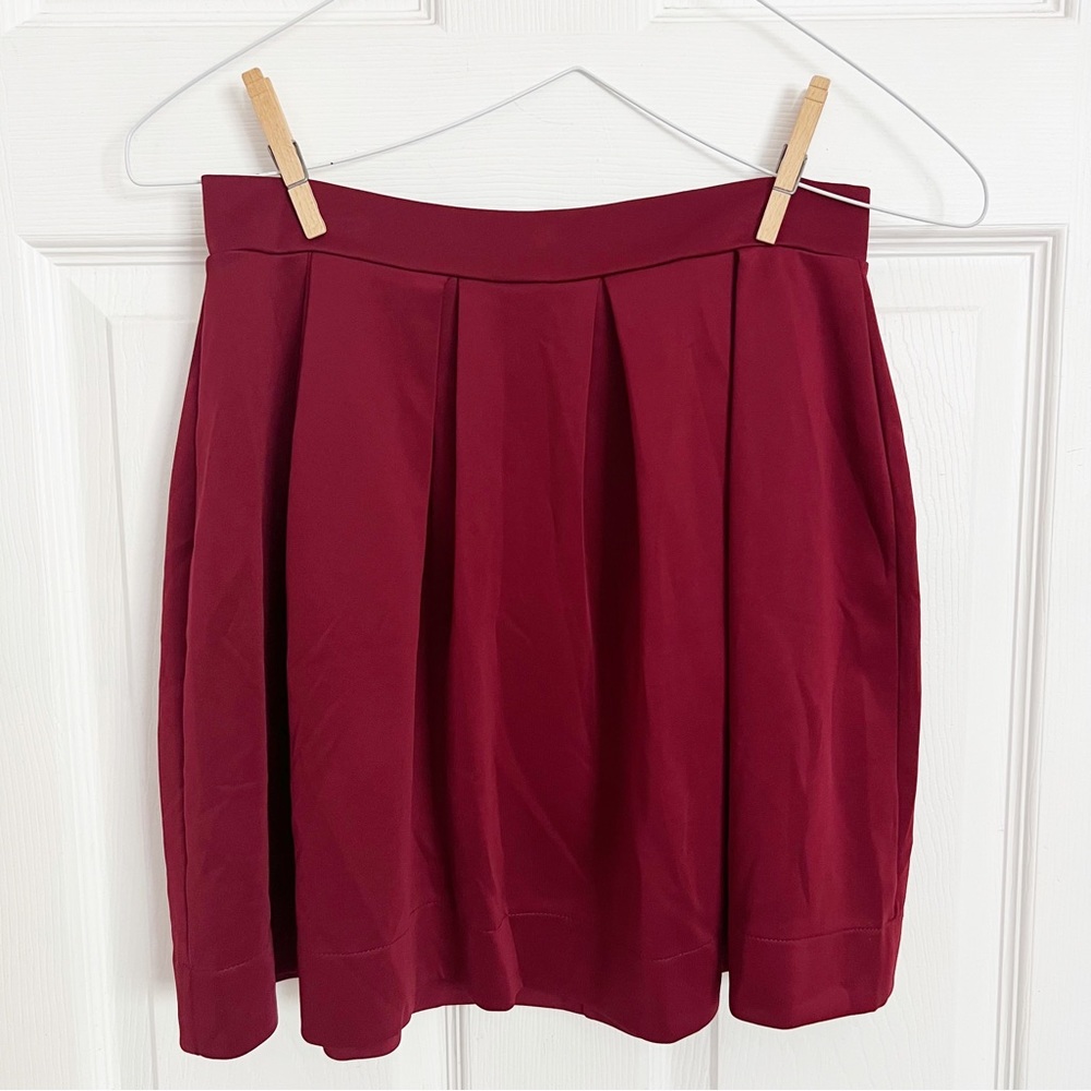 Honey Punch | Burgundy Pleated Swing Skirt